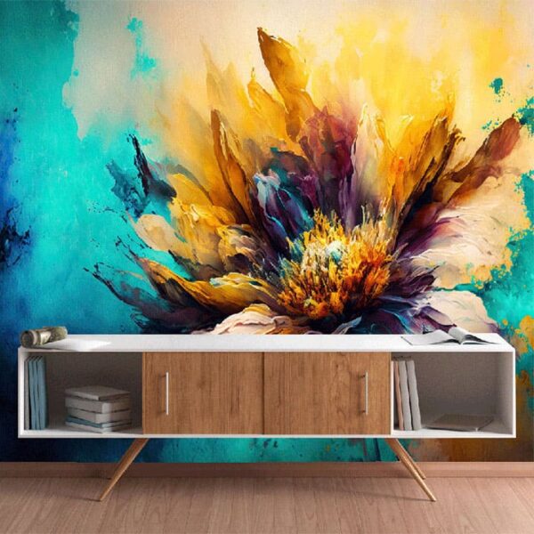 "Modern Abstract Floral Oil Texture Wallpaper"