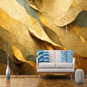 "3D Wall Texture Gold Wallpaper – Stunning Interior Design"