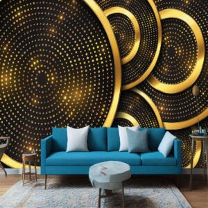 "Luxury Gold Glitter Circle Wallpaper – Elegant and Glamorous Wall Decor"