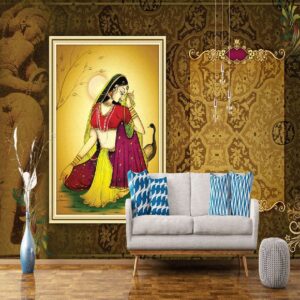 "Heritage Ragini Art Wallpaper for Traditional Indian Decor"