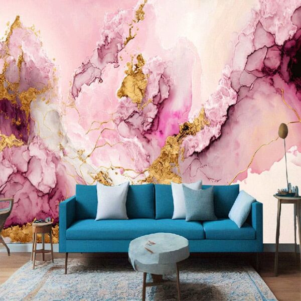 "Pink Gold Alcohol Ink Accent Wallpaper"