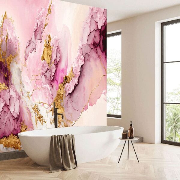 "Pink Gold Alcohol Ink Accent Wallpaper" - Image 2