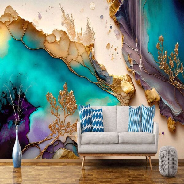 "Gold Mixed Ink Fluid Art Wallpaper" - Image 5