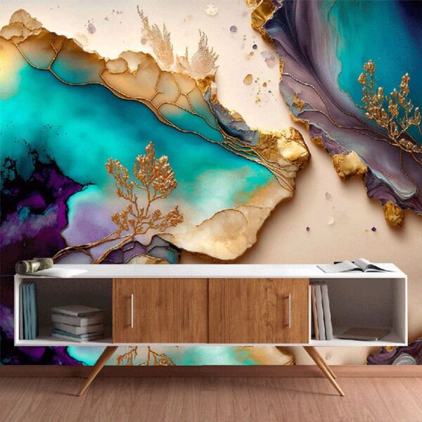 "Gold Mixed Ink Fluid Art Wallpaper"