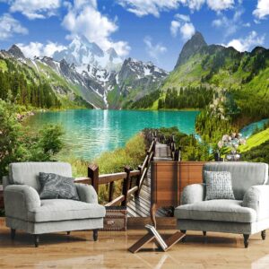 "Lake and Mountain Wallpaper – Tranquil Nature-Inspired Wall Art"