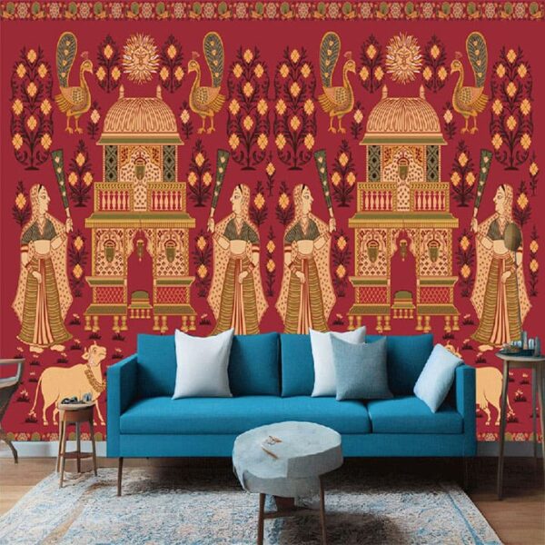 "Premium Traditional Pichwai Art Wallpaper for Indian Interiors"