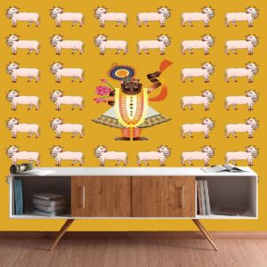 "Shrinathjee with Cow Wall Art – divine Indian wall decor"