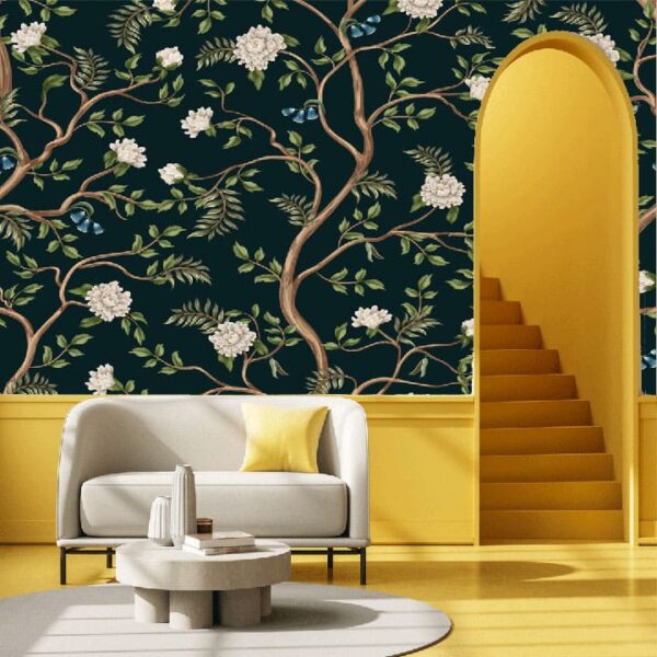 "Chinoiserie White Peony Wallpaper" - Image 2