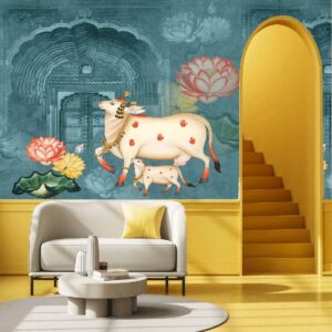 "Temple Pichwai Blue Wall Decor for traditional interiors"