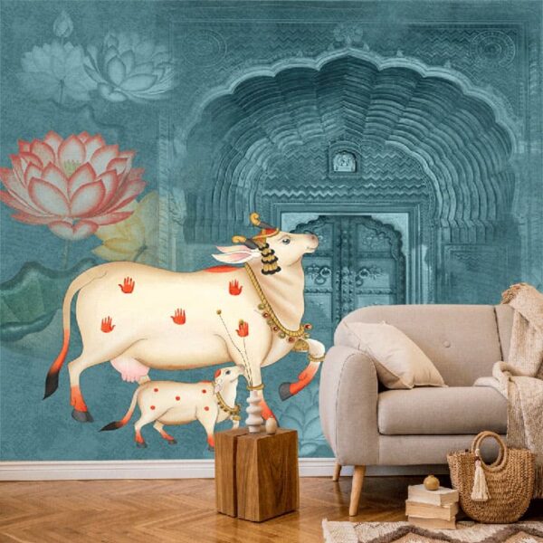 "Temple Pichwai Blue Wall Decor" - Image 3