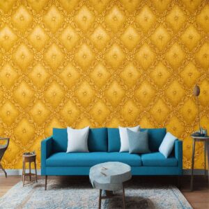 "Floral Gold Abstract Art Wallpaper for elegant interiors"