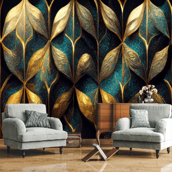 "Modern Golden Abstract 3D Wallpaper"