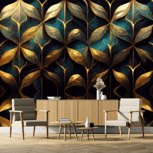 "Modern Golden Abstract 3D Wallpaper" - Image 6