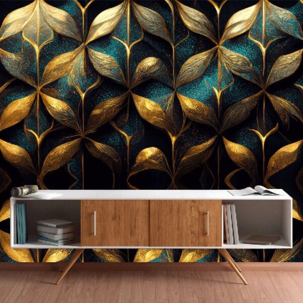 "Modern Golden Abstract 3D Wallpaper" - Image 5