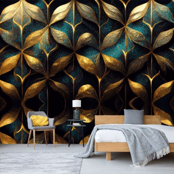 "Modern Golden Abstract 3D Wallpaper" - Image 4