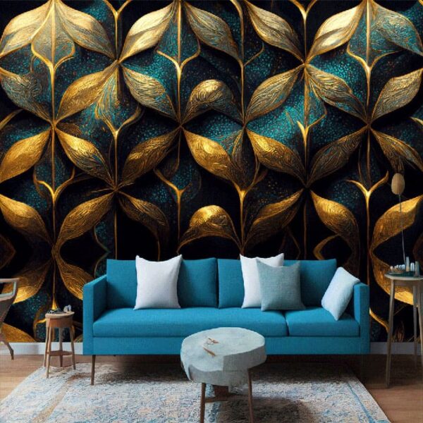 "Modern Golden Abstract 3D Wallpaper" - Image 3