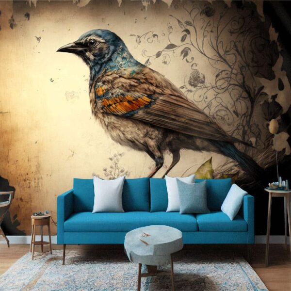 "Bird Sketch with Artistic Backdrop"