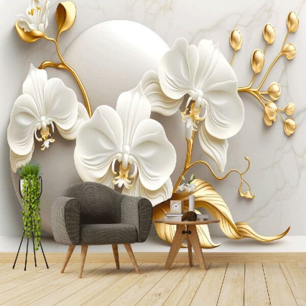 "Abstract 3D Orchid Flowers Wallpaper – Modern Decor" - Image 2