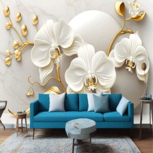 "3D abstract orchid flowers wallpaper design"