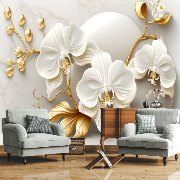 "Abstract 3D Orchid Flowers Wallpaper – Modern Decor" - Image 3