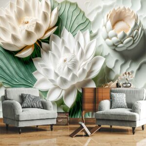 "Beautiful white waterlily or lotus flower wallpaper design"