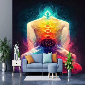 "Abstract multicolored chakra mandala 3D wallpaper design"