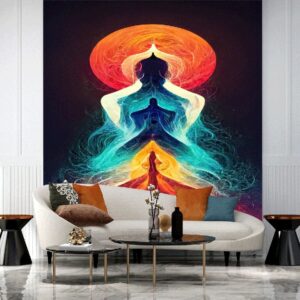 "Abstract multicolored chakra mandala 3D wallpaper design"