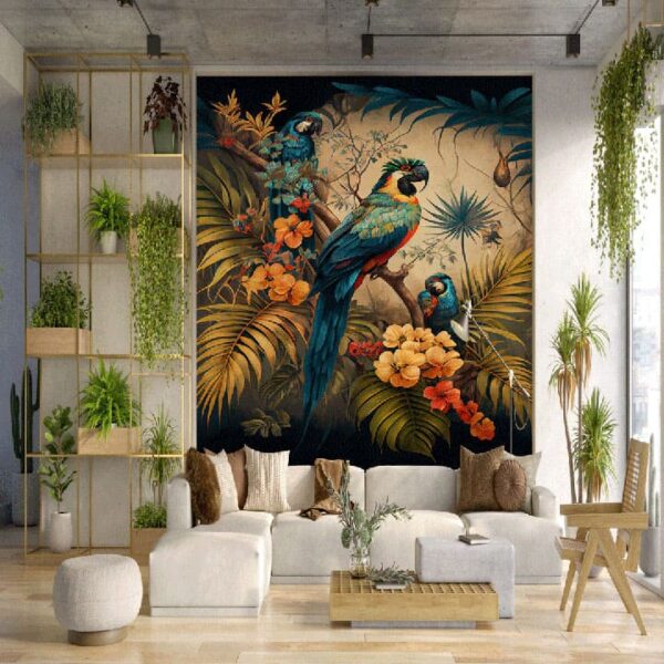 "Palm Trees and Parrot Art Wallpaper" - Image 2