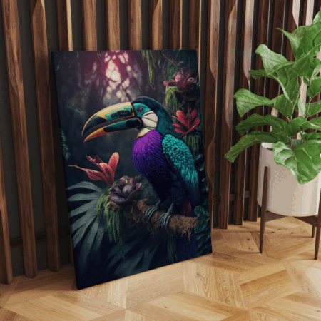 Toucan in the jungle. Tropical background.