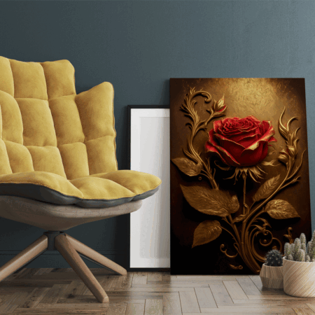 Red Rose Flower in Gold Background Beautiful Floral Background.