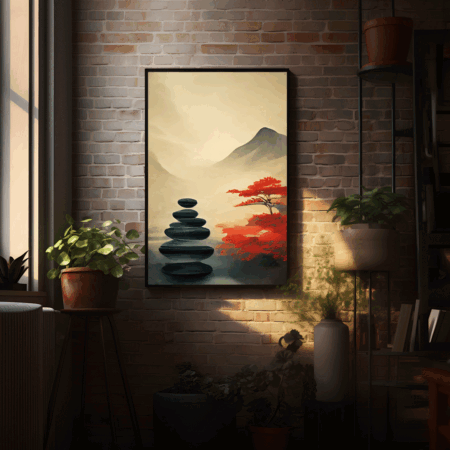 Oriental Abstract Landscape Illustration Japanese Watercolor Wash Painting Style 3d Illustration
