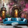 Fantasy Doors in Urban Landscape Wallpaper – Artistic Wall Decor