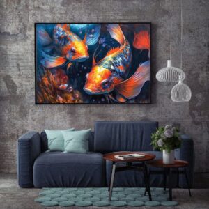 "Detailed koi fish digital painting for wallpaper design"