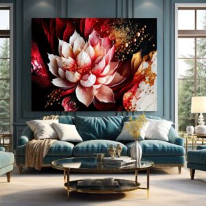 "Abstract lotus art with alcohol ink colors and gold highlights"