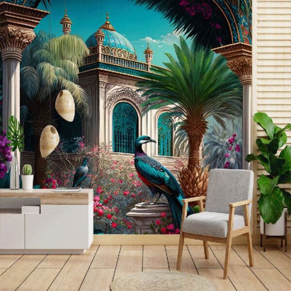 "Temple Garden with Peacock Wallpaper" - Image 7