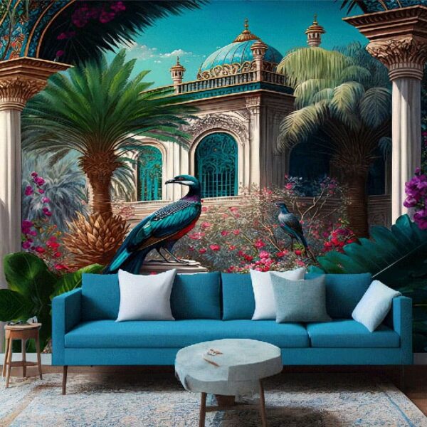 "Temple Garden with Peacock Wallpaper" - Image 4