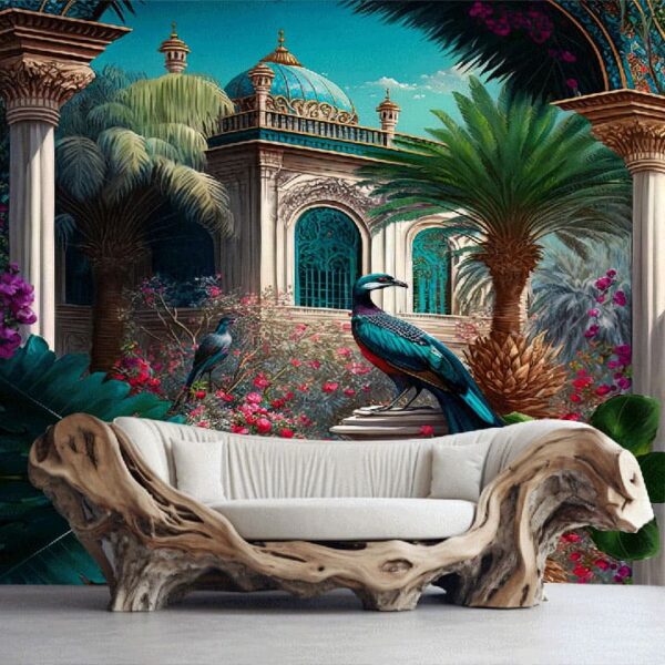 "Temple Garden with Peacock Wallpaper" - Image 6