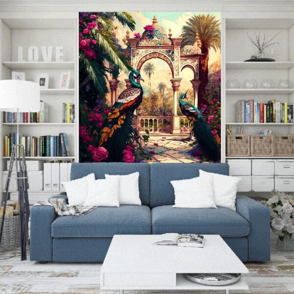 "Traditional Temple Garden Peacock Wall Art Canvas" - Image 7