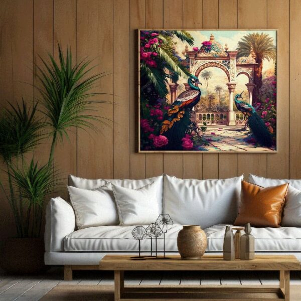 "Traditional Temple Garden Peacock Wall Art Canvas" - Image 6