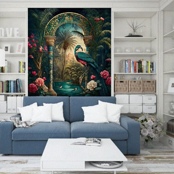 "Peacock Heritage Temple Entrance Wall Art Canvas" - Image 3