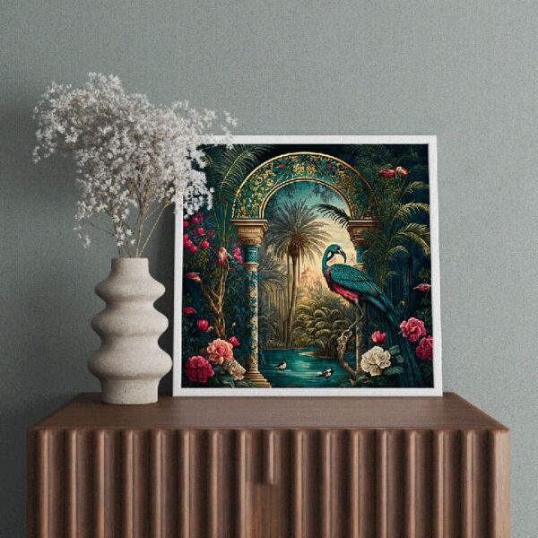 "Peacock Heritage Temple Entrance Wall Art Canvas" - Image 2