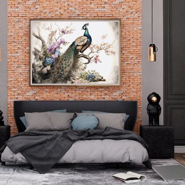 "Watercolor Tropical Bird Canvas with Peacock" - Image 5