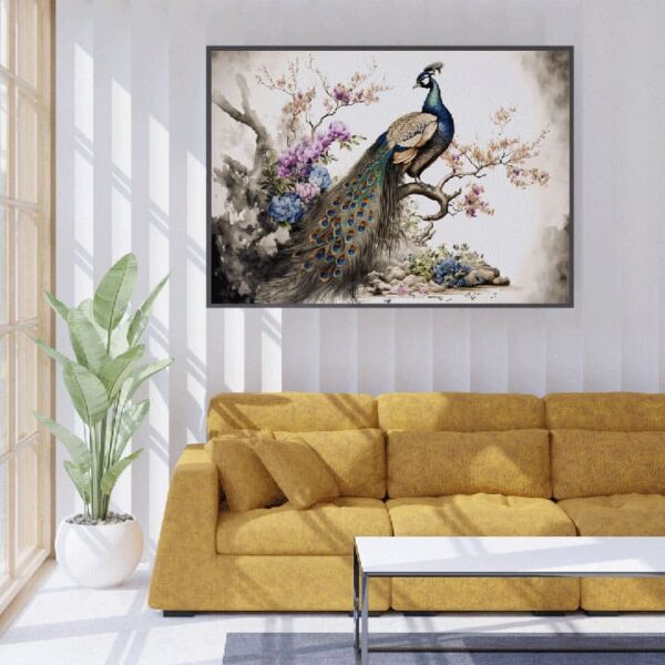 "Watercolor Tropical Bird Canvas with Peacock" - Image 4