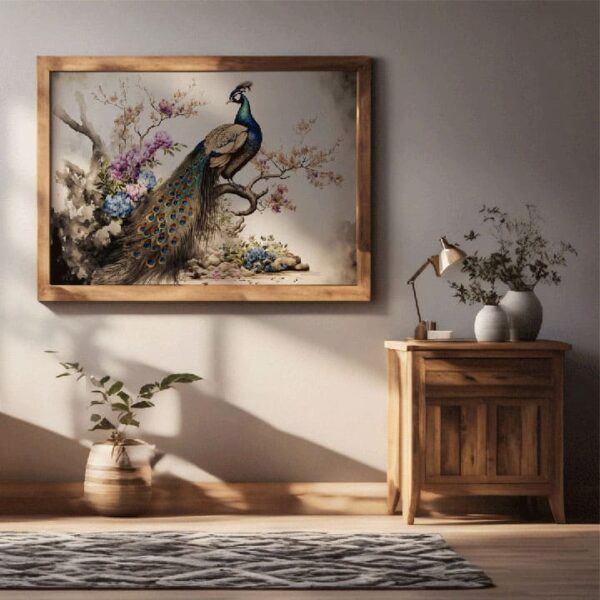 "Watercolor Tropical Bird Canvas with Peacock" - Image 3