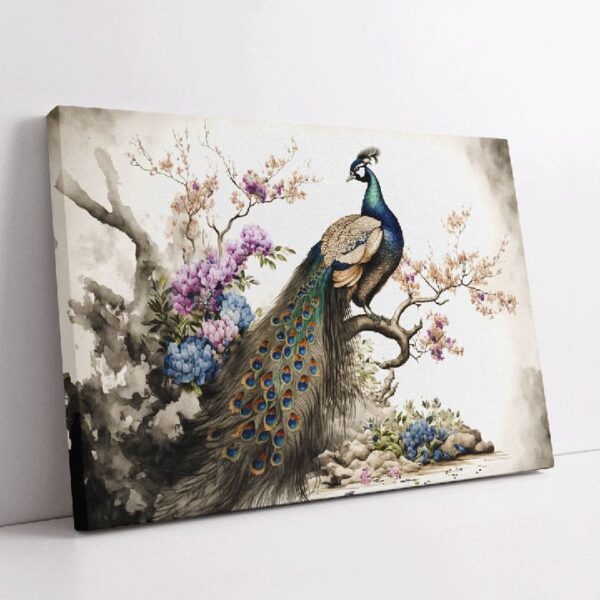 "Watercolor Tropical Bird Canvas with Peacock" - Image 7