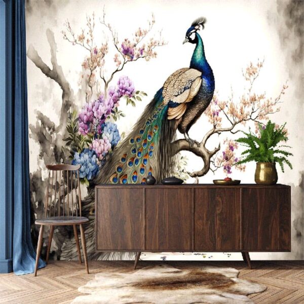 "Colorful Peacock Watercolor Wallpaper"