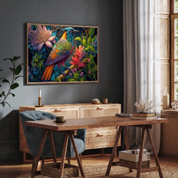 "Fantasy Paradise Bird with Floral Canvas Art" - Image 5