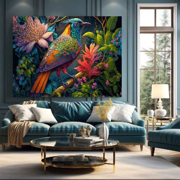 "Fantasy Paradise Bird with Floral Canvas Art" - Image 4