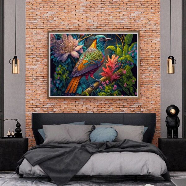 "Fantasy Paradise Bird with Floral Canvas Art" - Image 3