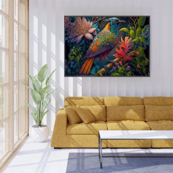 "Fantasy Paradise Bird with Floral Canvas Art" - Image 2